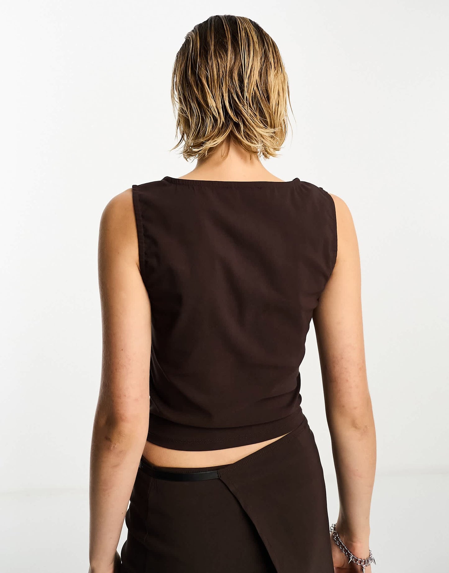 COLLUSION strap detail bengaline top in brown