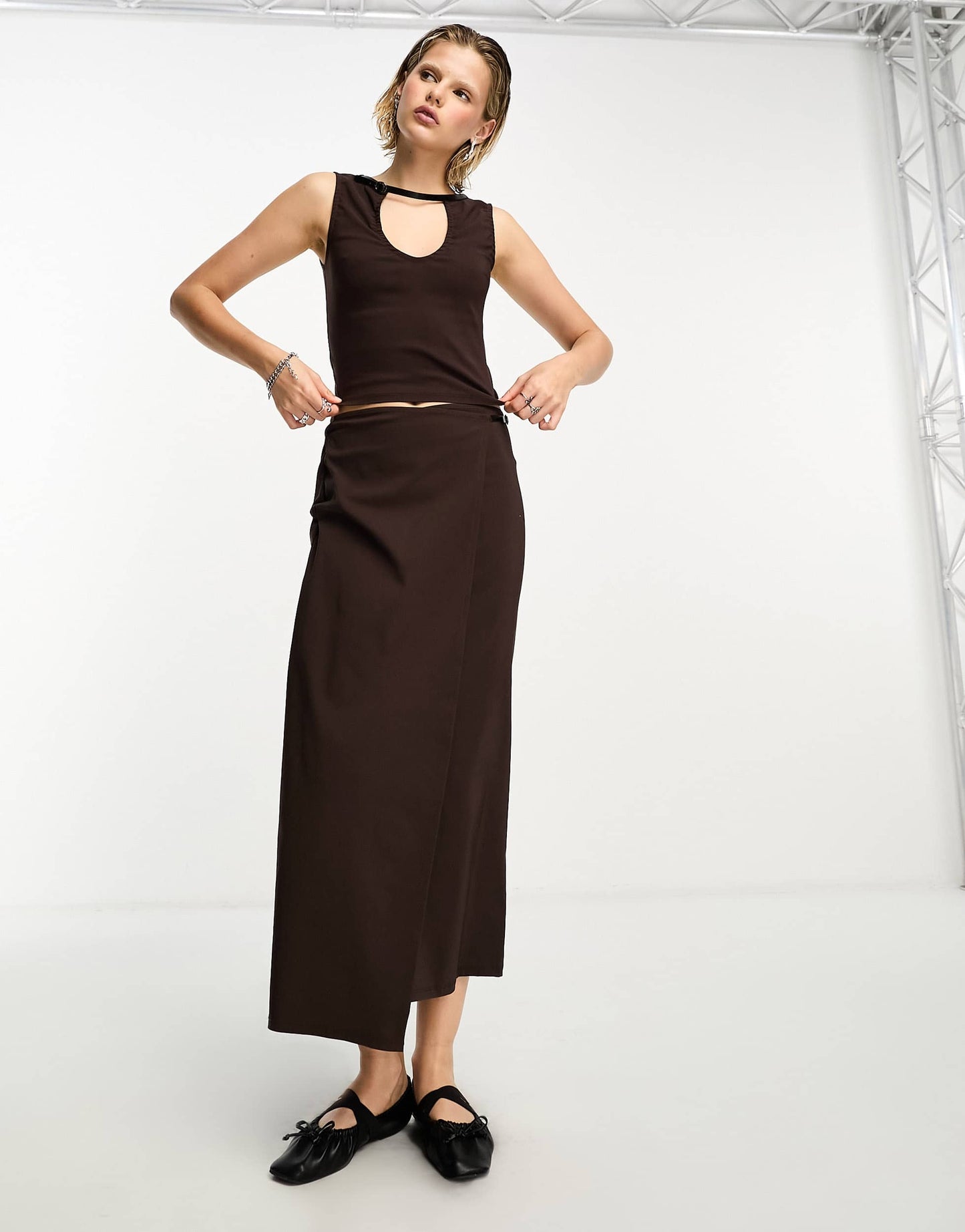 COLLUSION strap detail bengaline top in brown