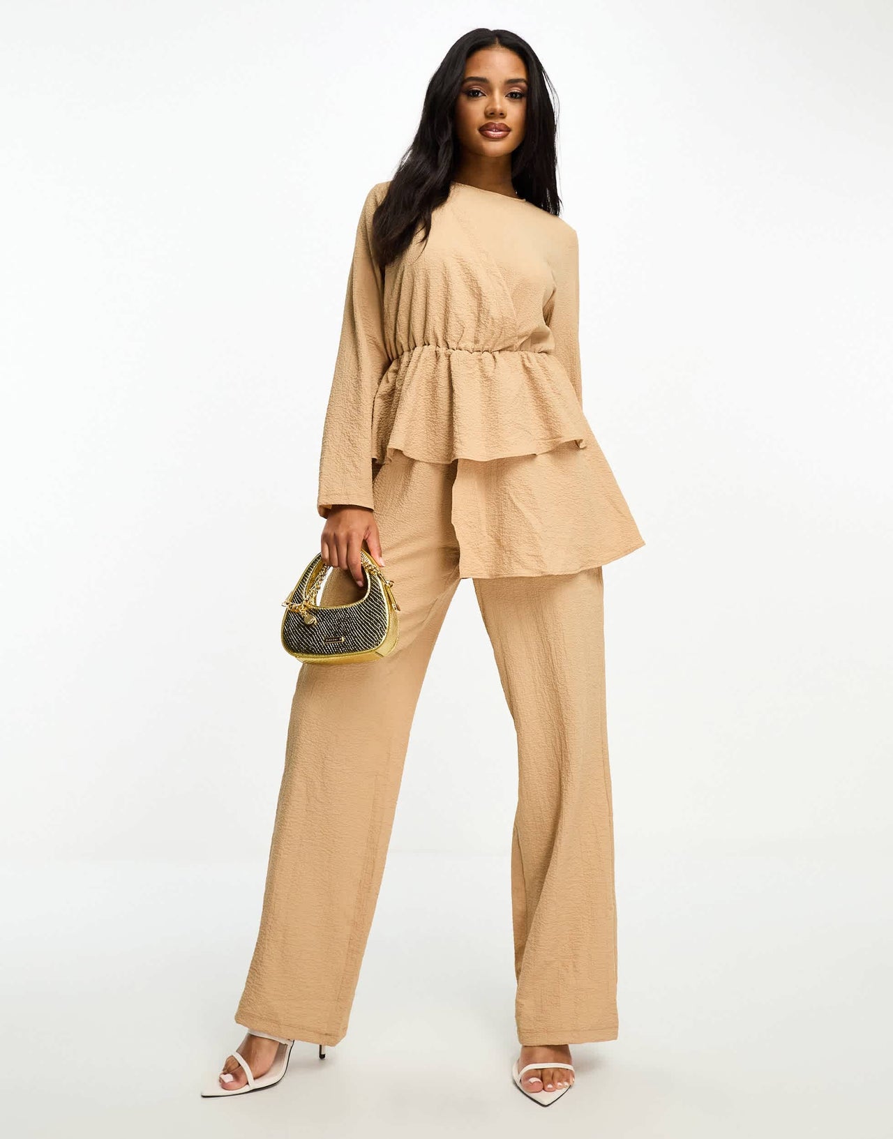 Trendyol modest jumpsuit with peplum detail in camel