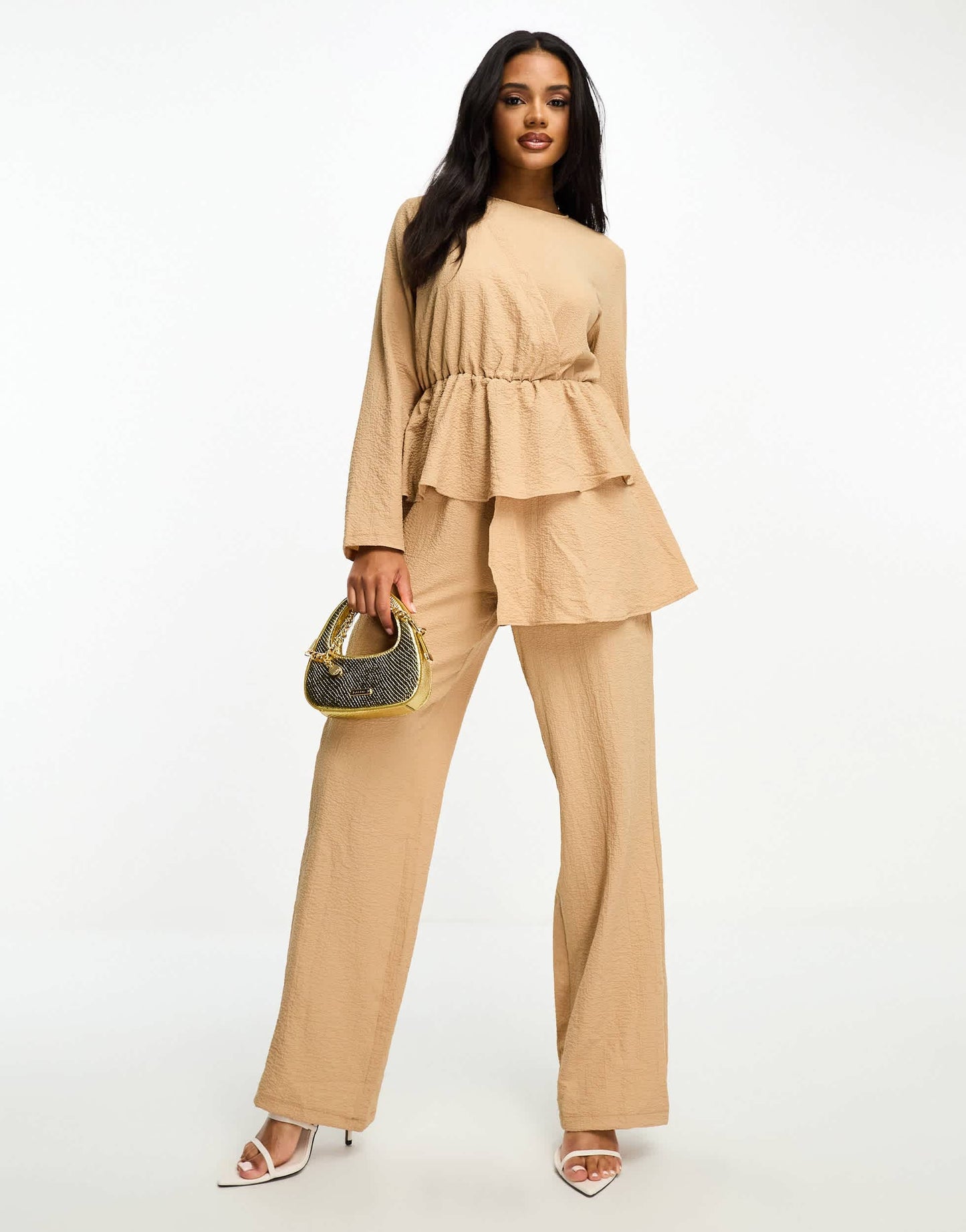 Trendyol modest jumpsuit with peplum detail in camel