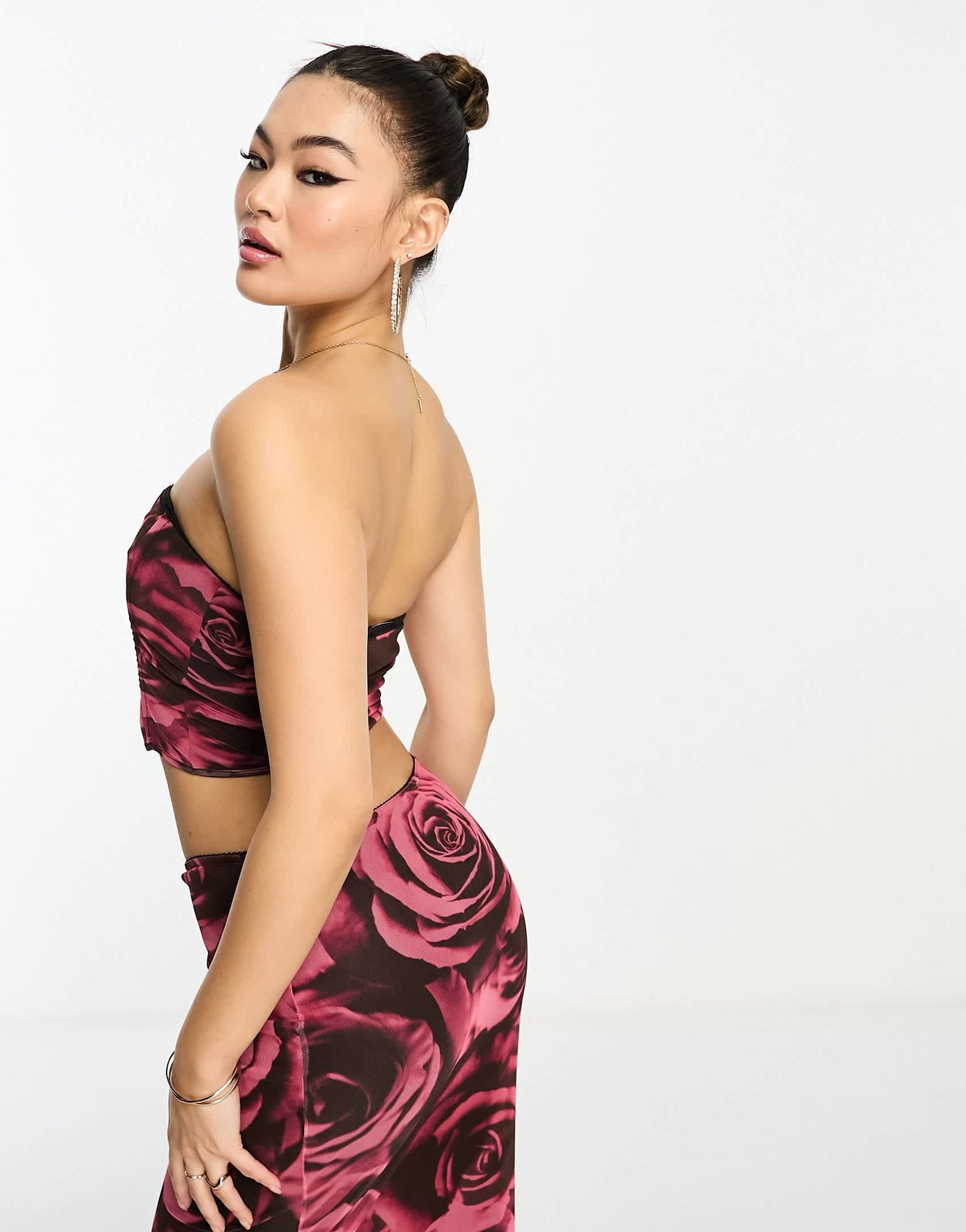 ASOS DESIGN co-ord hook and eye corset top in rose print