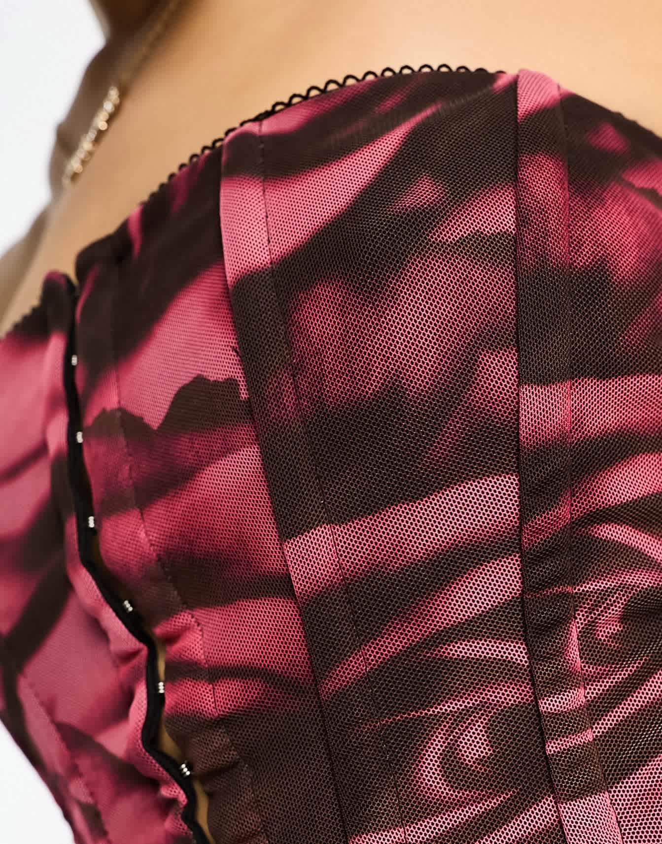 ASOS DESIGN co-ord hook and eye corset top in rose print