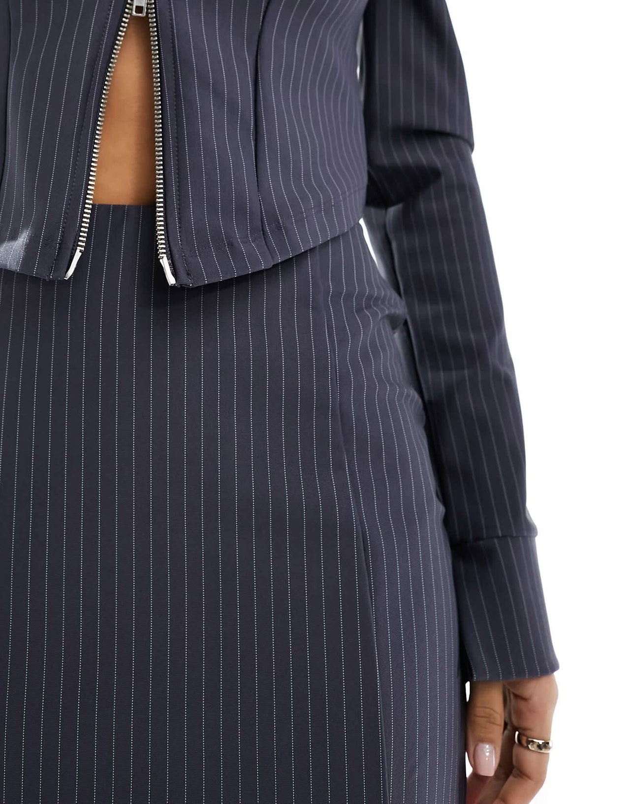 ASOS DESIGN co-ord mini pelmet skirt with split in pinstripe