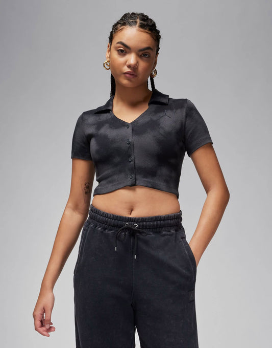 Jordan collared knit top in smoke grey