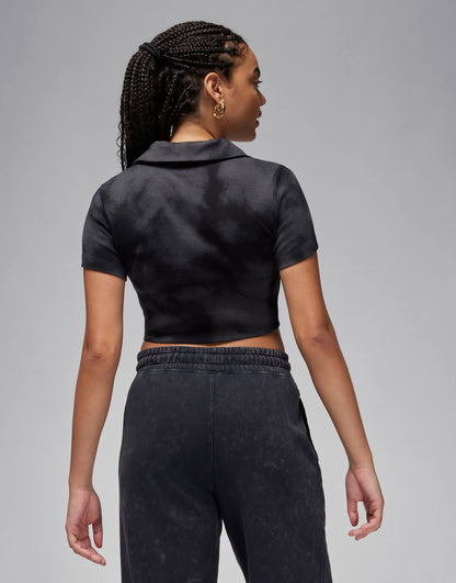 Jordan collared knit top in smoke grey