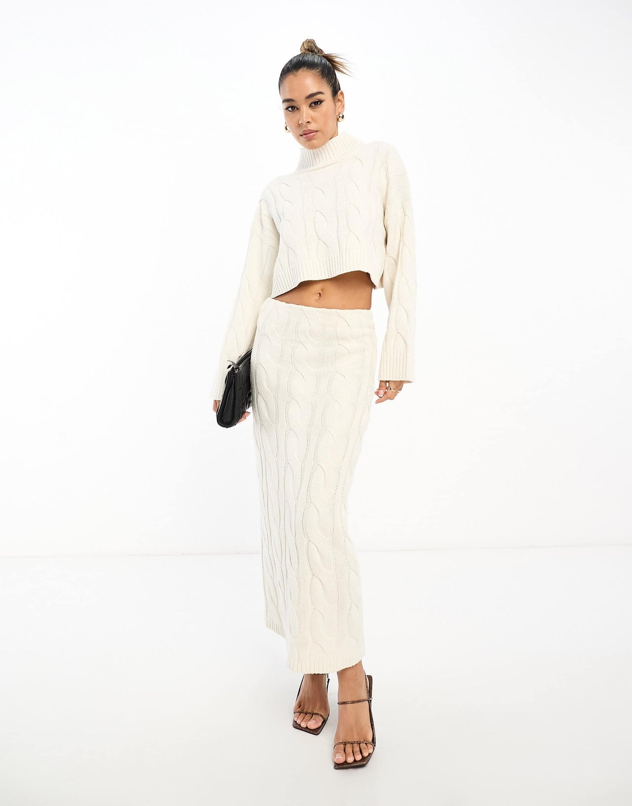 Pretty Lavish cable knit midaxi skirt co-ord in cream