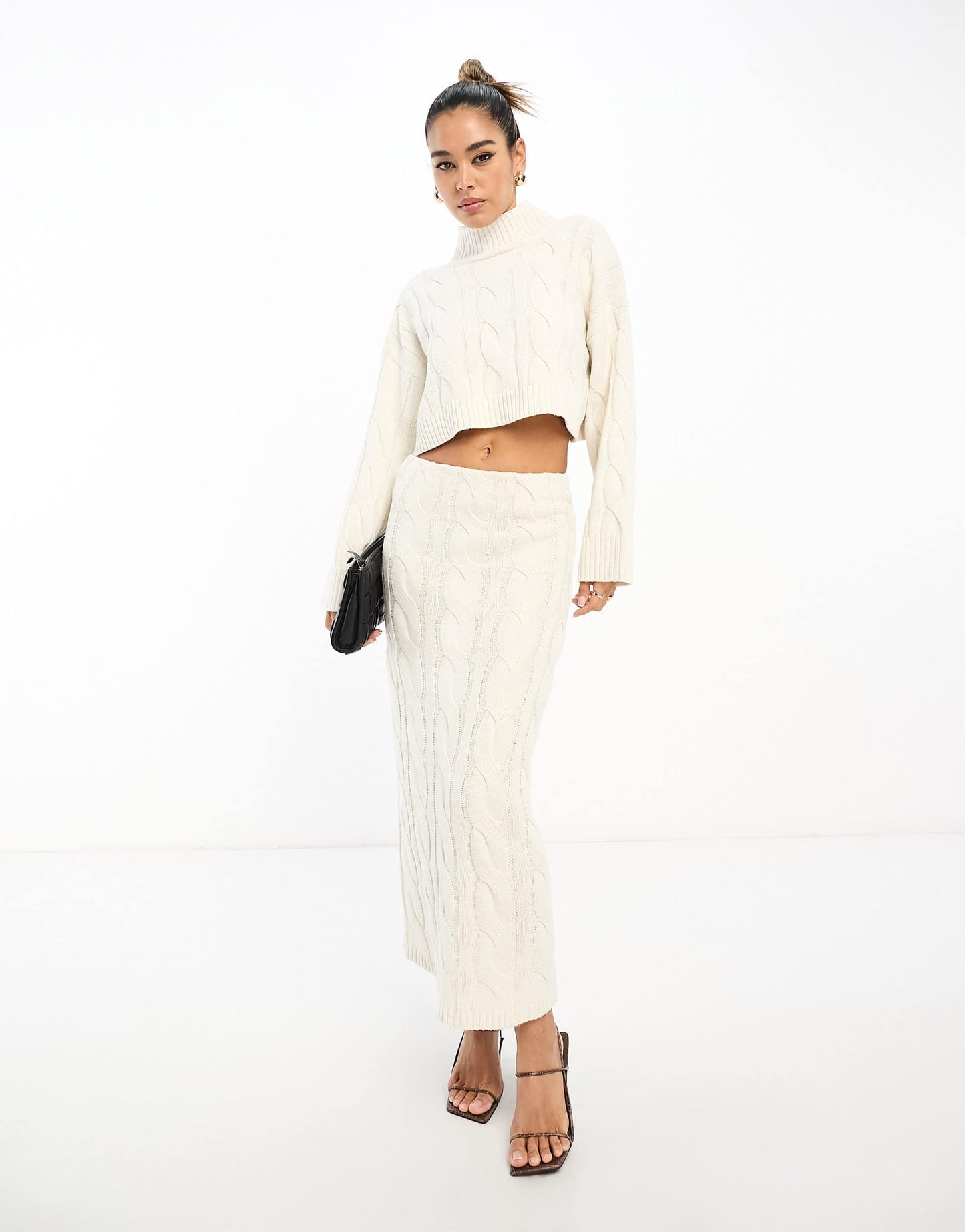 Pretty Lavish cable knit midaxi skirt co-ord in cream