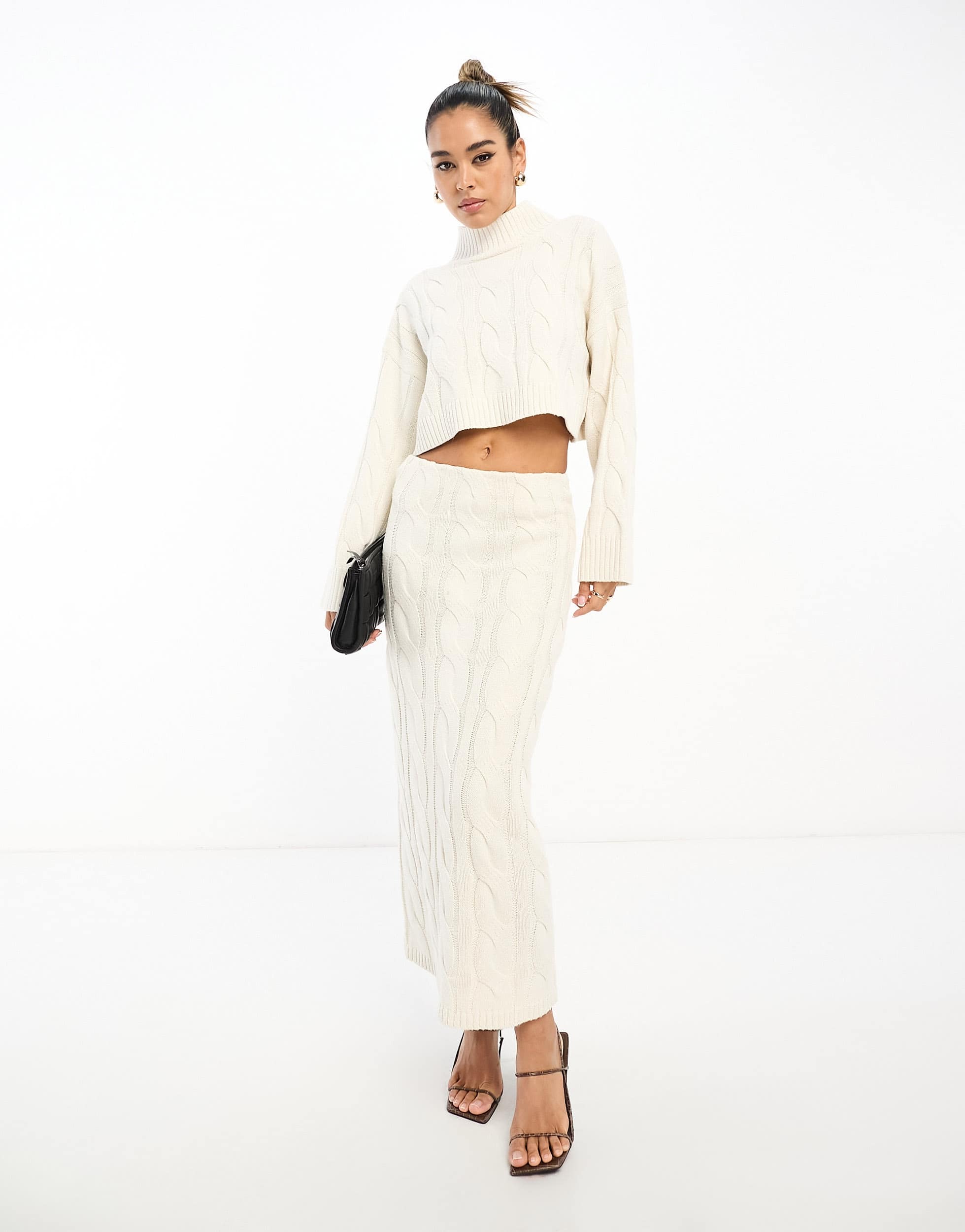 Pretty Lavish cable knit midaxi skirt co-ord in cream