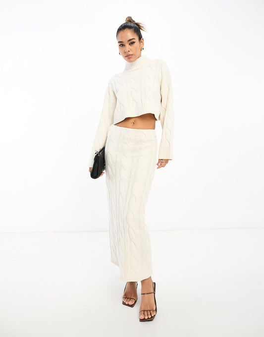 Pretty Lavish cable knit midaxi skirt co-ord in cream