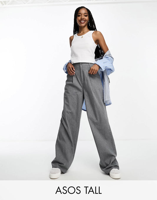 ASOS DESIGN Tall wide leg dad trousers in grey marl