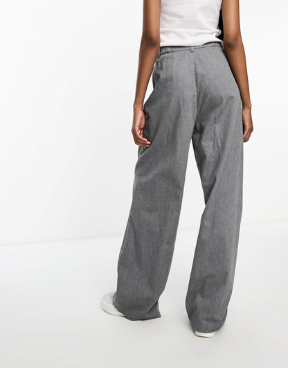 ASOS DESIGN Tall wide leg dad trousers in grey marl
