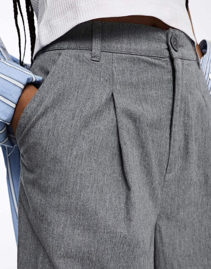 ASOS DESIGN Tall wide leg dad trousers in grey marl