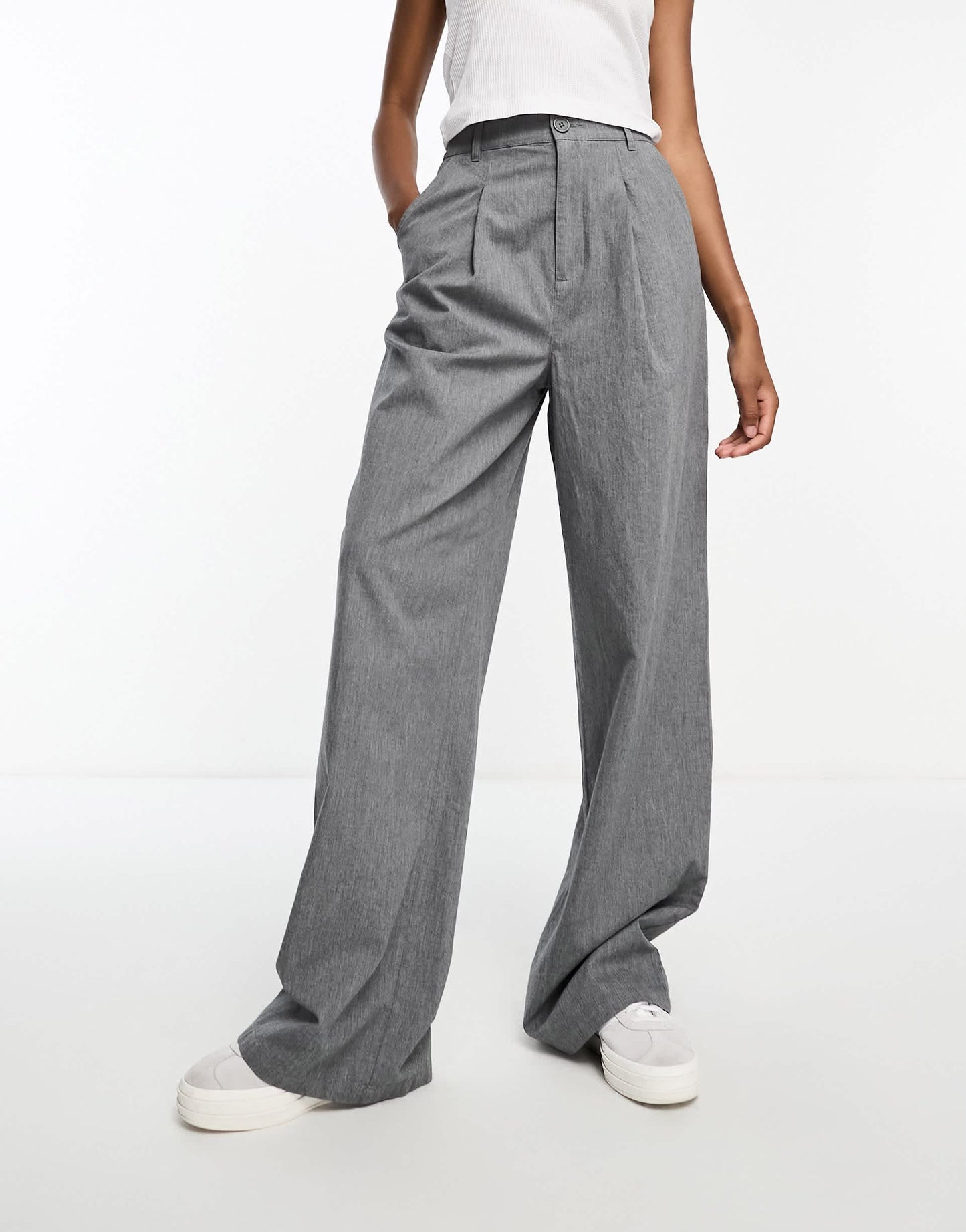 ASOS DESIGN Tall wide leg dad trousers in grey marl