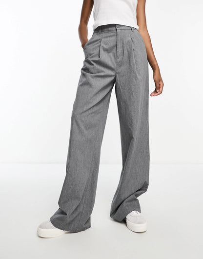 ASOS DESIGN Tall wide leg dad trousers in grey marl