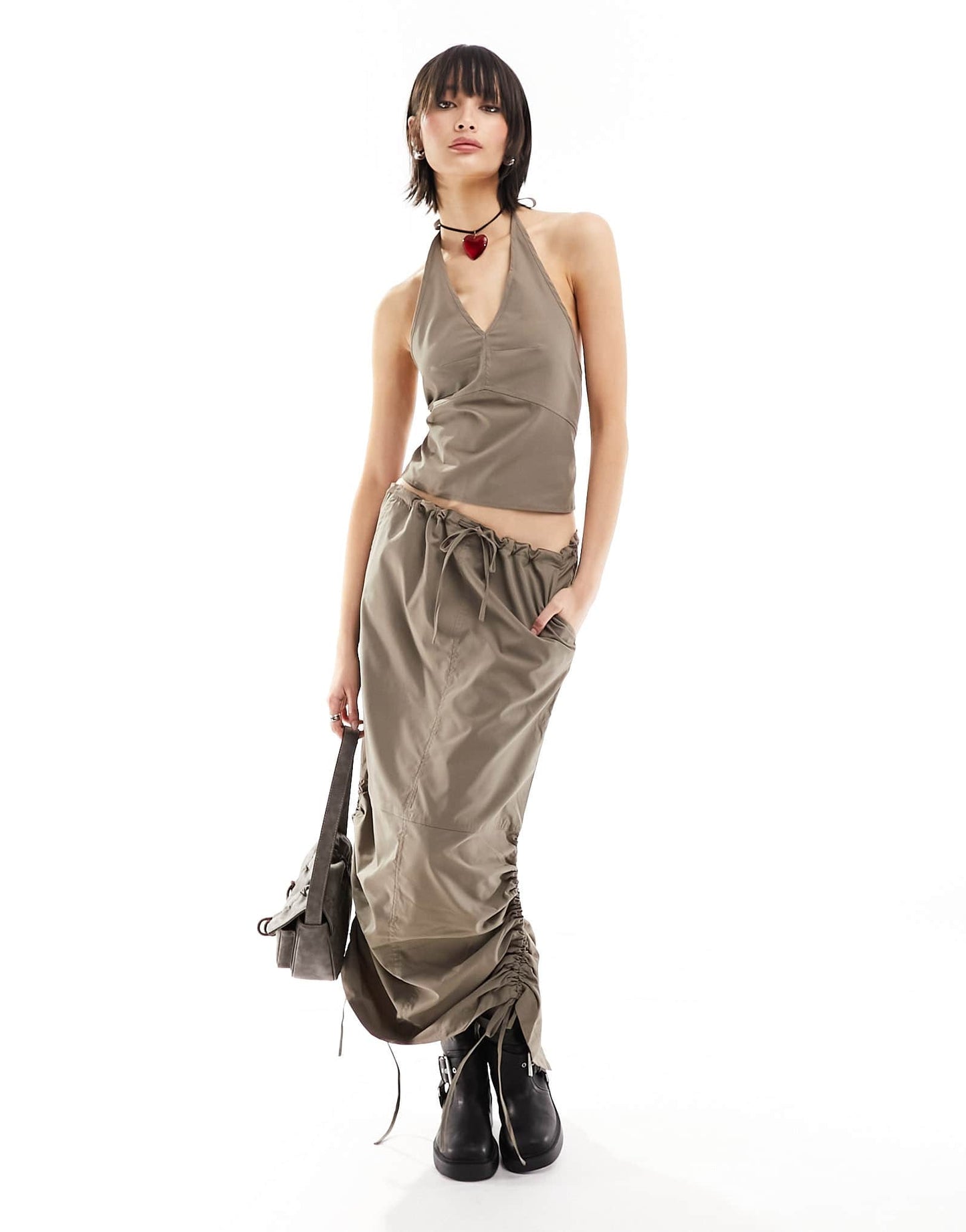 JJXX halter neck cropped top co-ord  in taupe