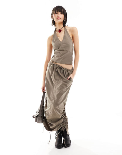 JJXX halter neck cropped top co-ord  in taupe
