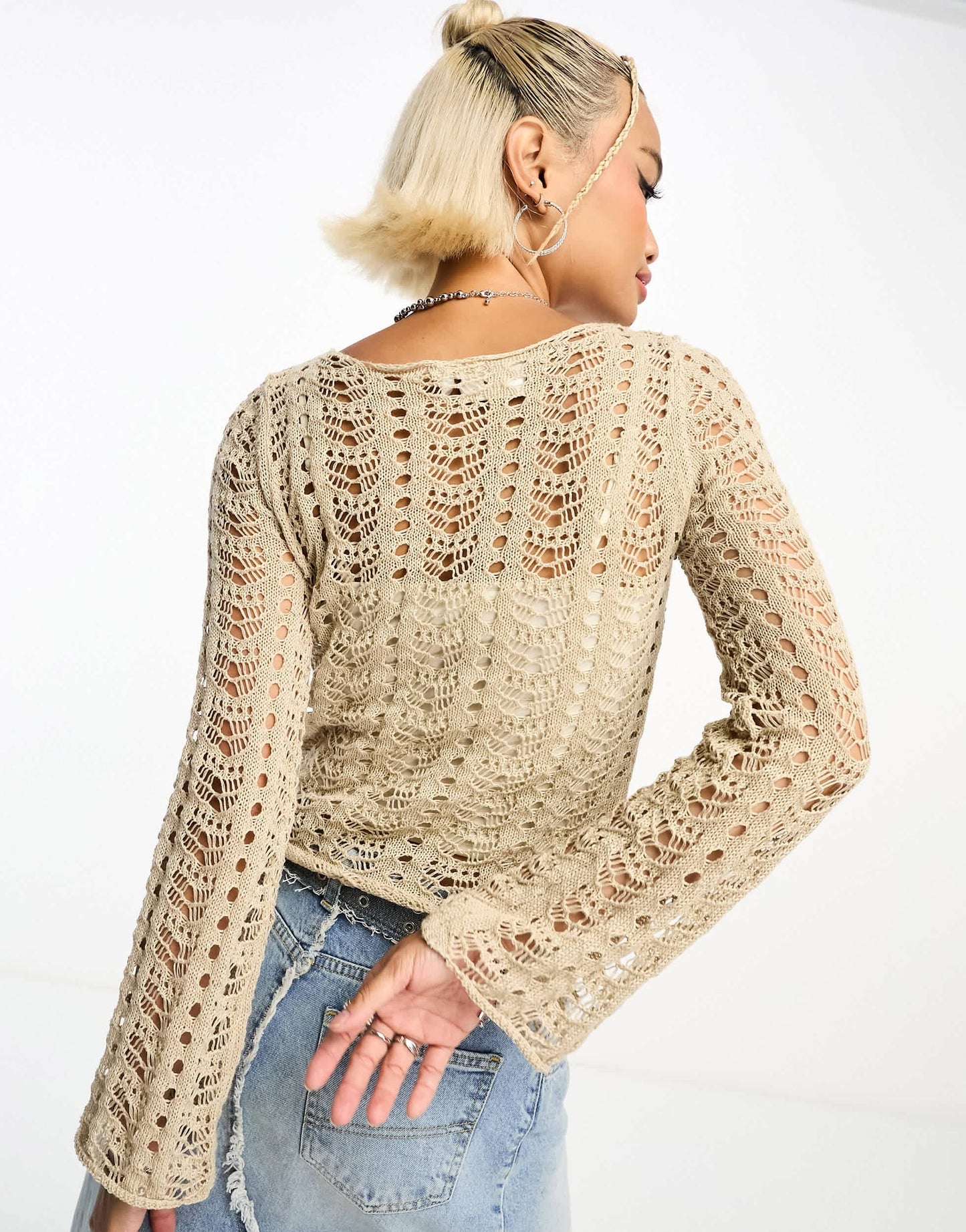 Daisy Street ladder overlay knit jumper