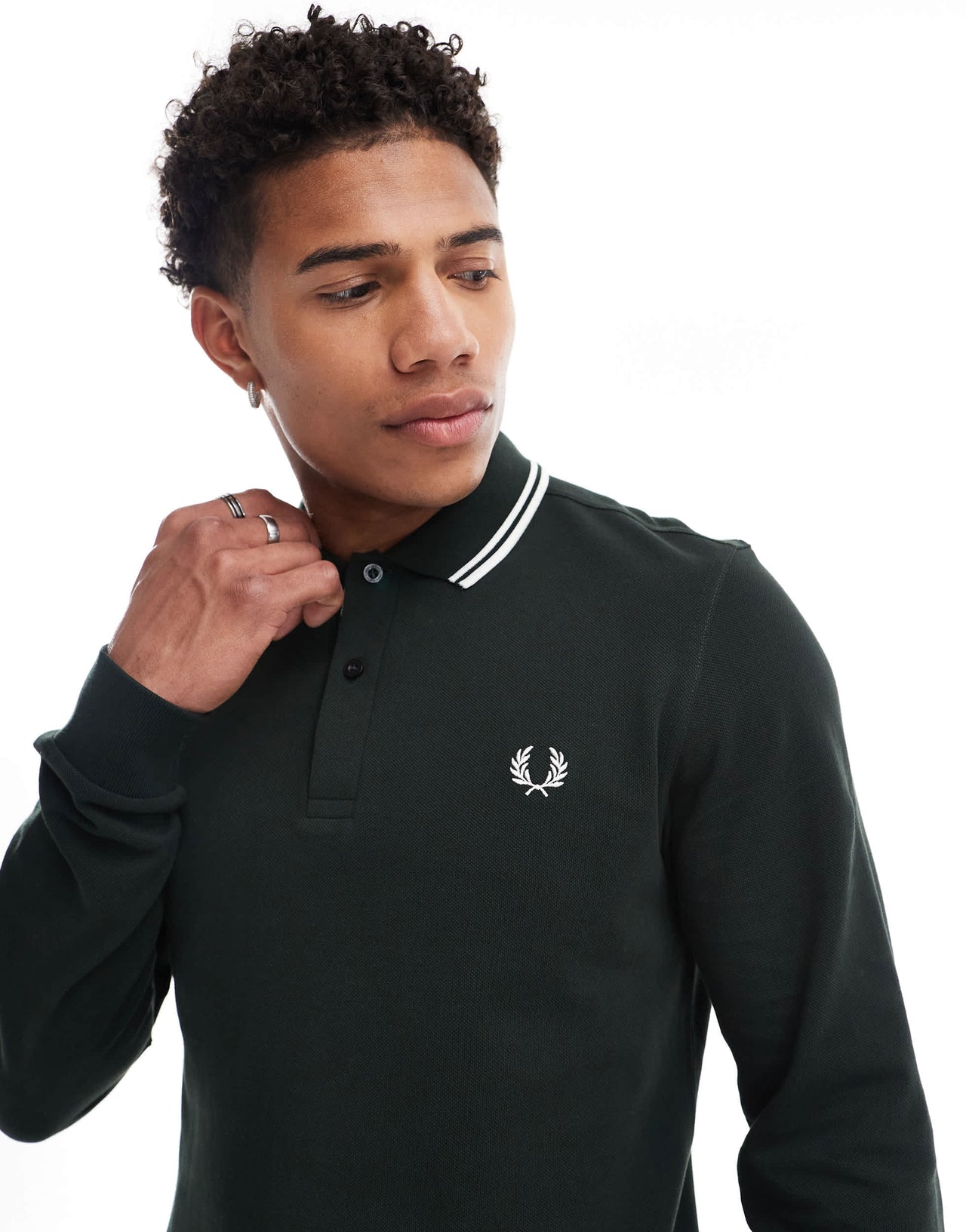 Fred Perry twin tipped long sleeve polo shirt in night green