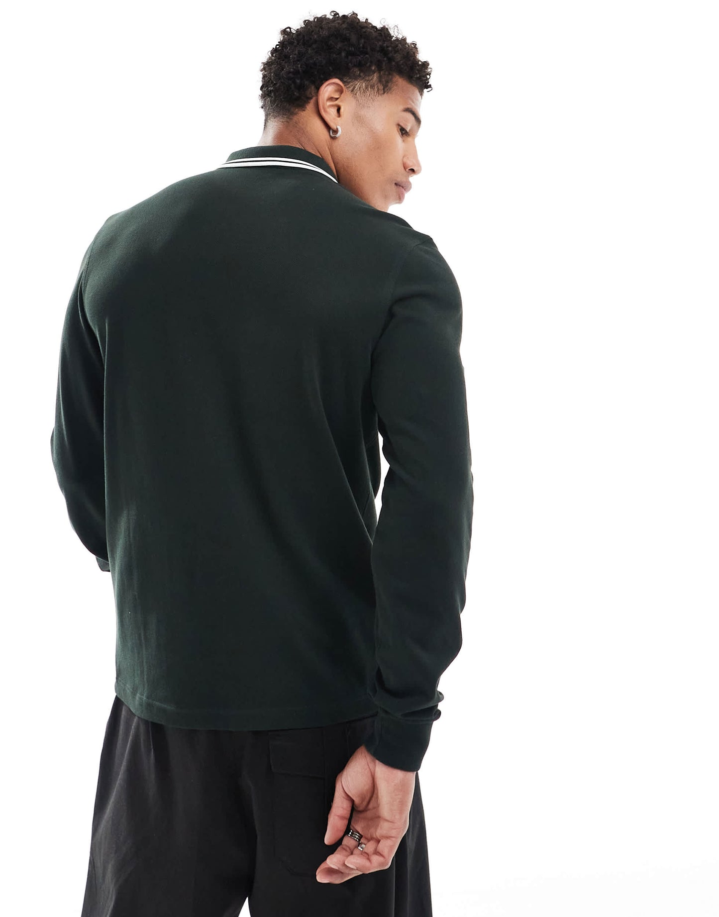 Fred Perry twin tipped long sleeve polo shirt in night green