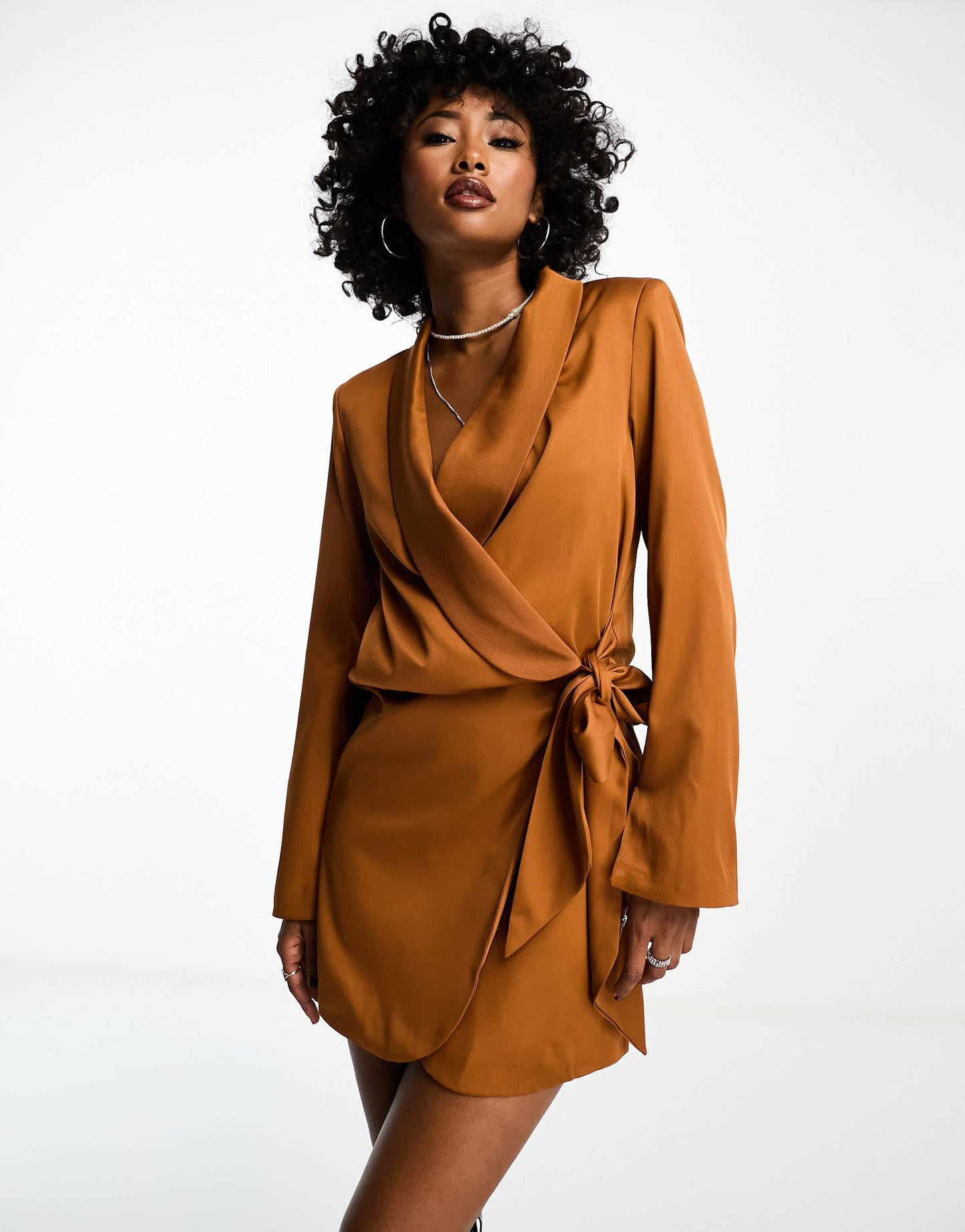 Extro & Vert drape tie side blazer mini dress in chocolate