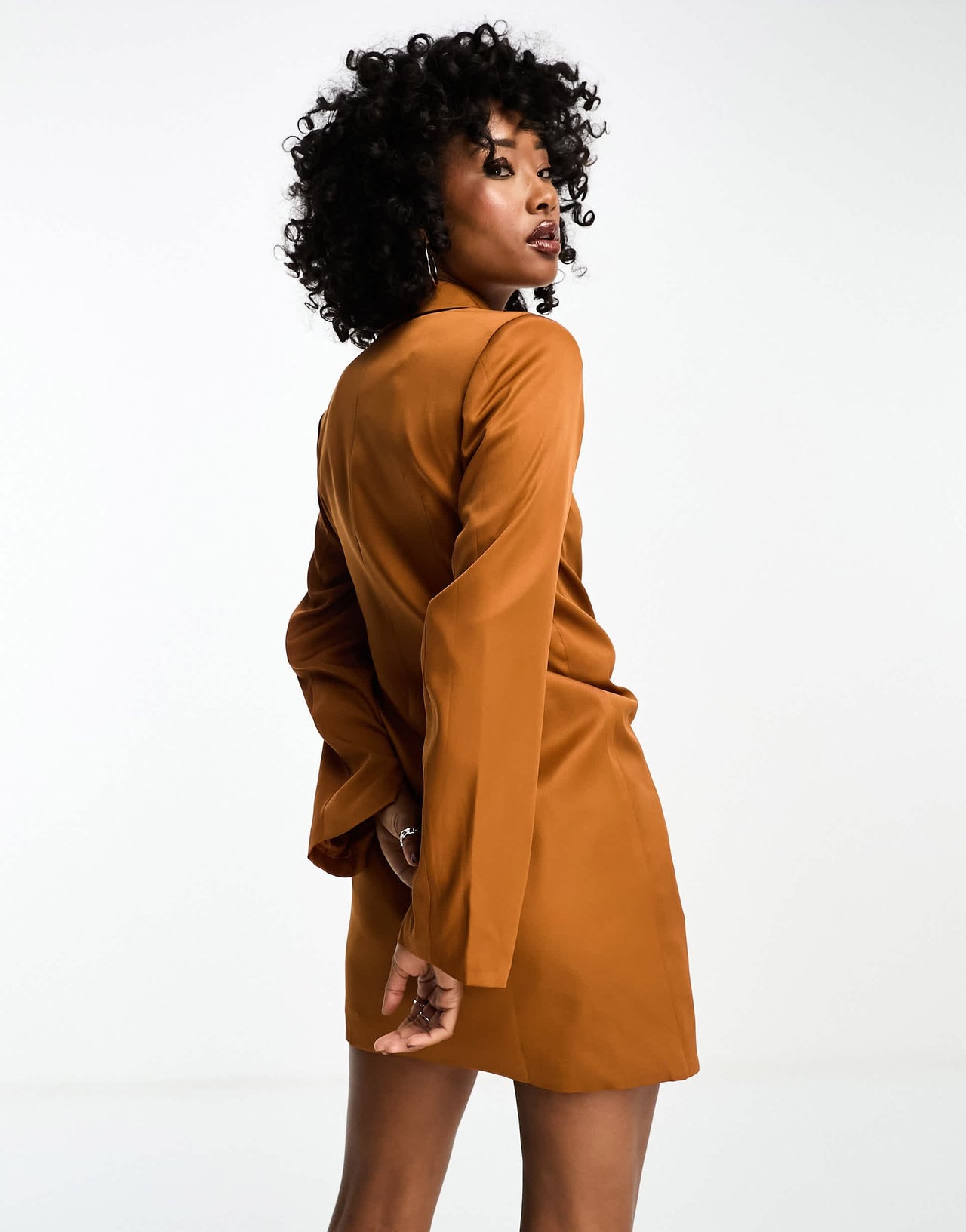 Extro & Vert drape tie side blazer mini dress in chocolate
