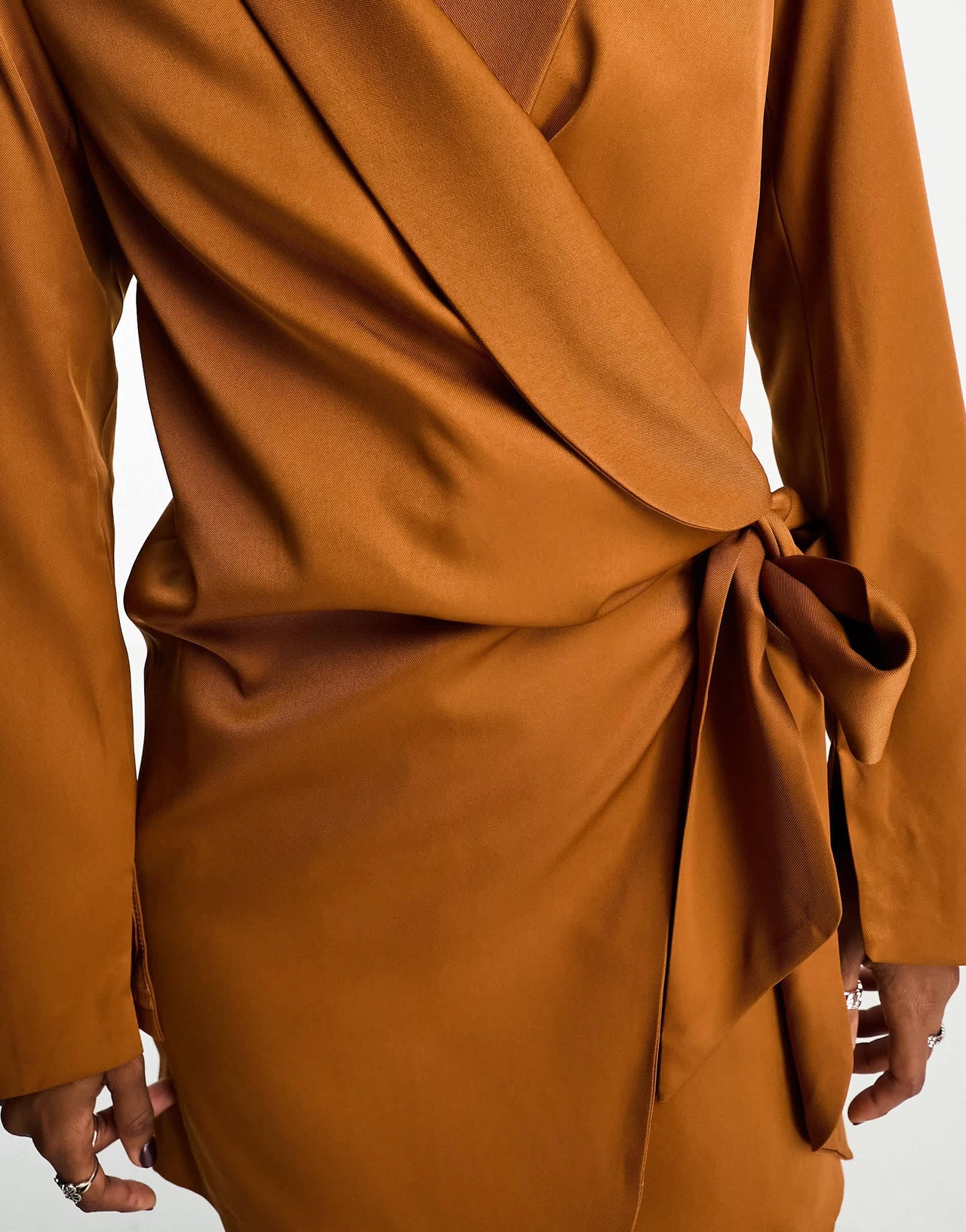 Extro & Vert drape tie side blazer mini dress in chocolate