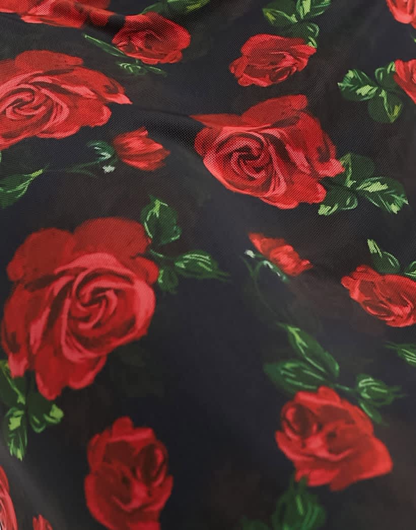 Forever New mesh maxi skirt in black rose print