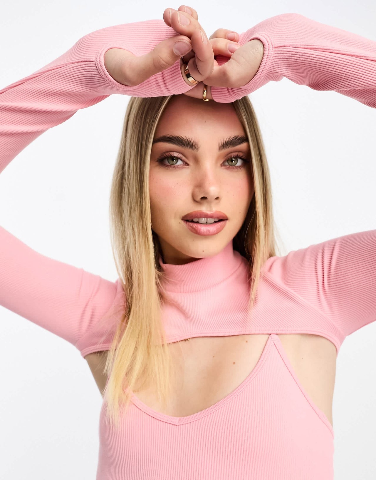 Stradivarius 2 in 1 shrug top in pink