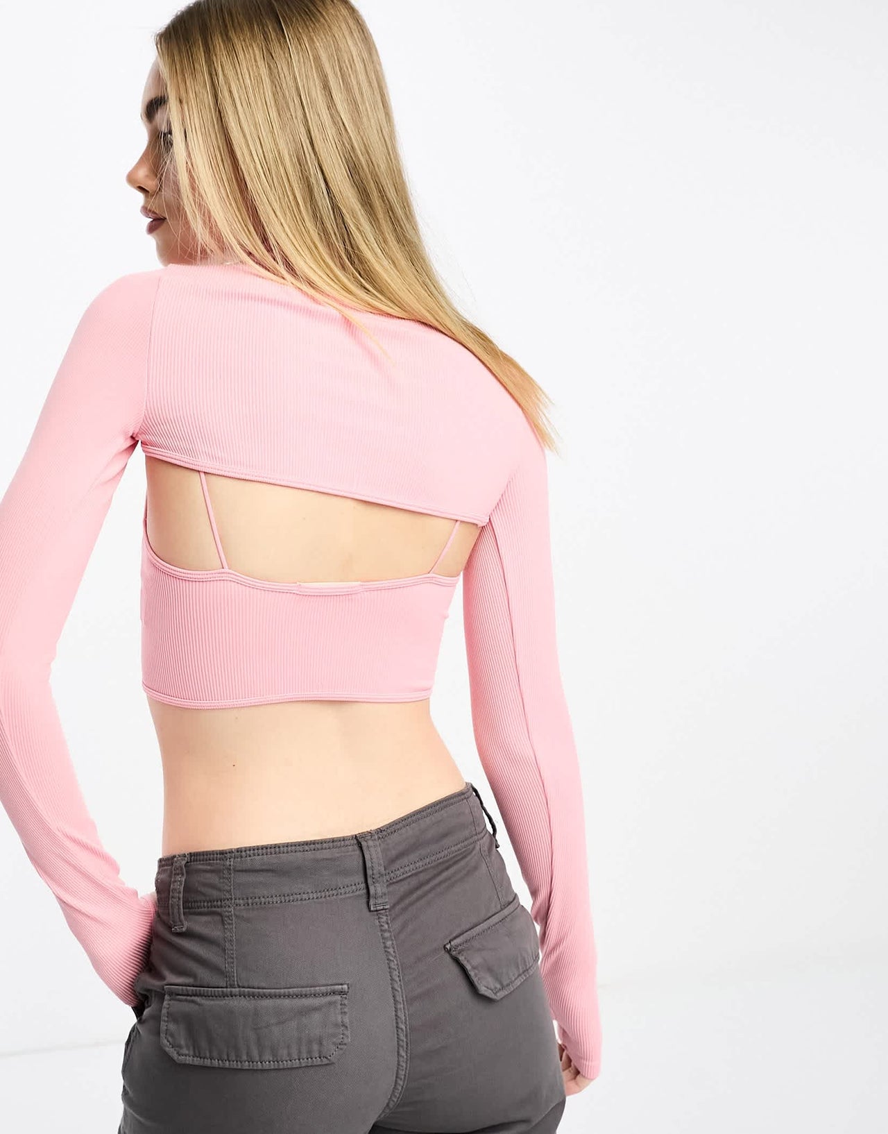 Stradivarius 2 in 1 shrug top in pink