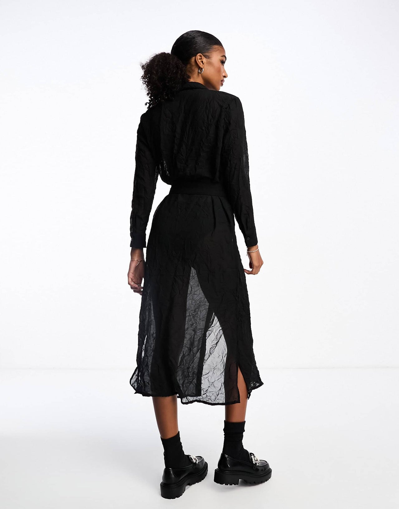 Monki button front shirt dress with tie waist in black