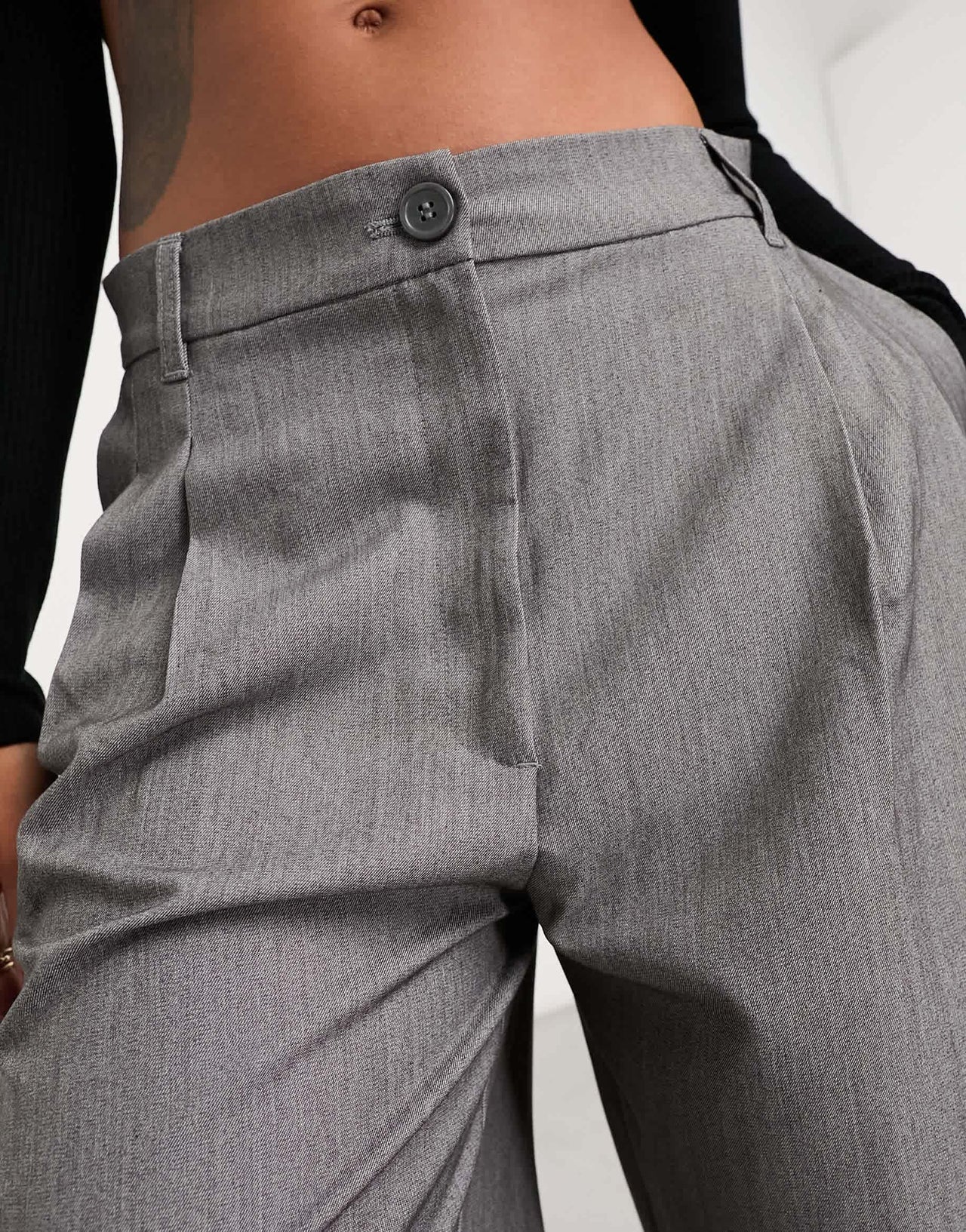 Monki high waist wide leg tailored trousers in light grey