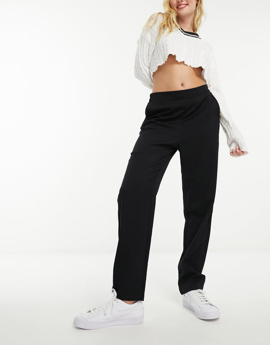 Monki pull on slim leg tailored trousers in black