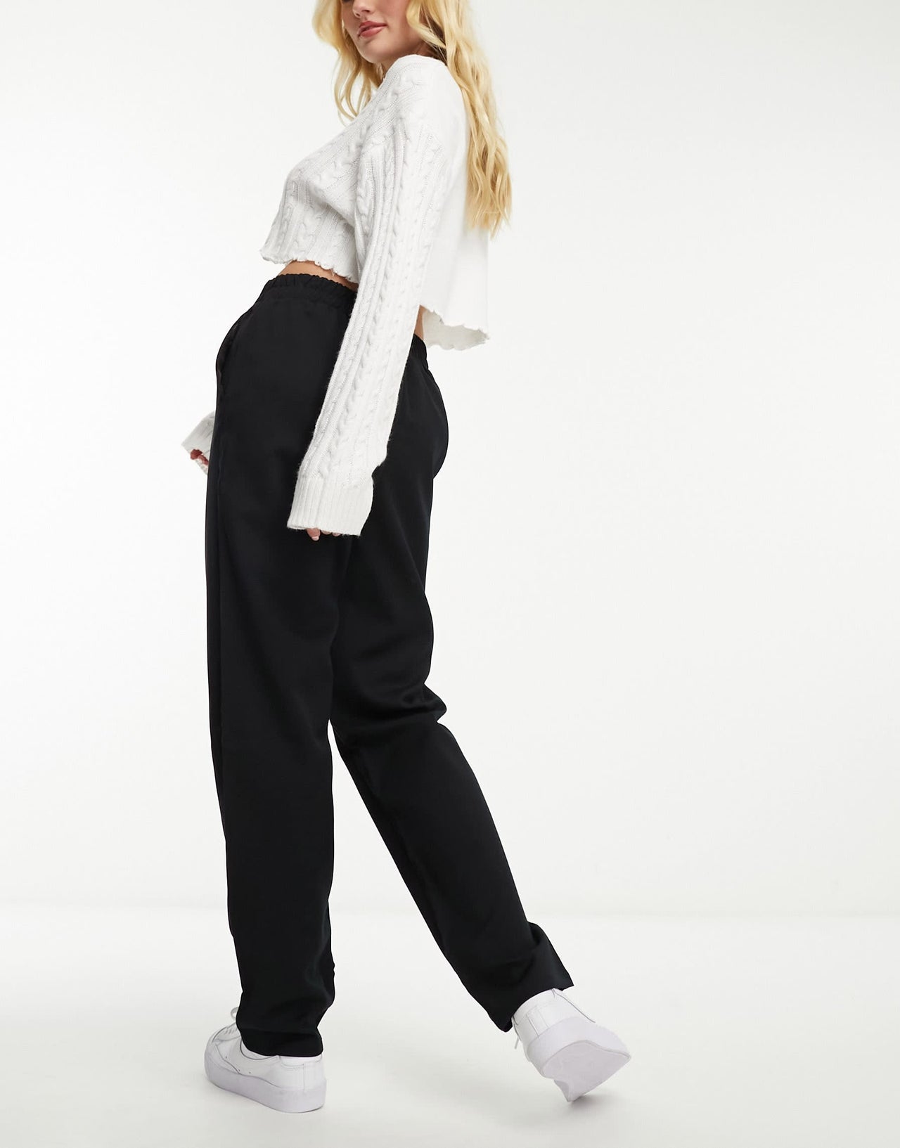 Monki pull on slim leg tailored trousers in black
