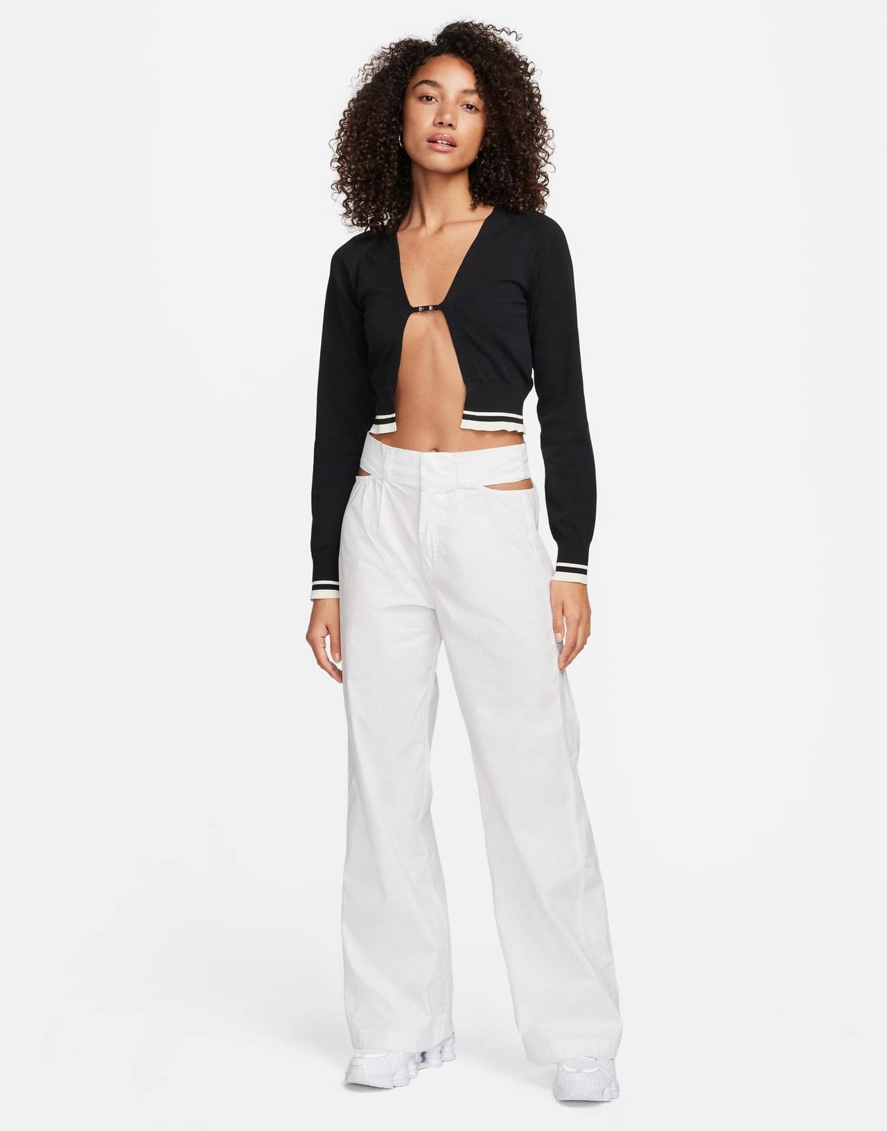 Nike cut out waist woven baggy trousers in white