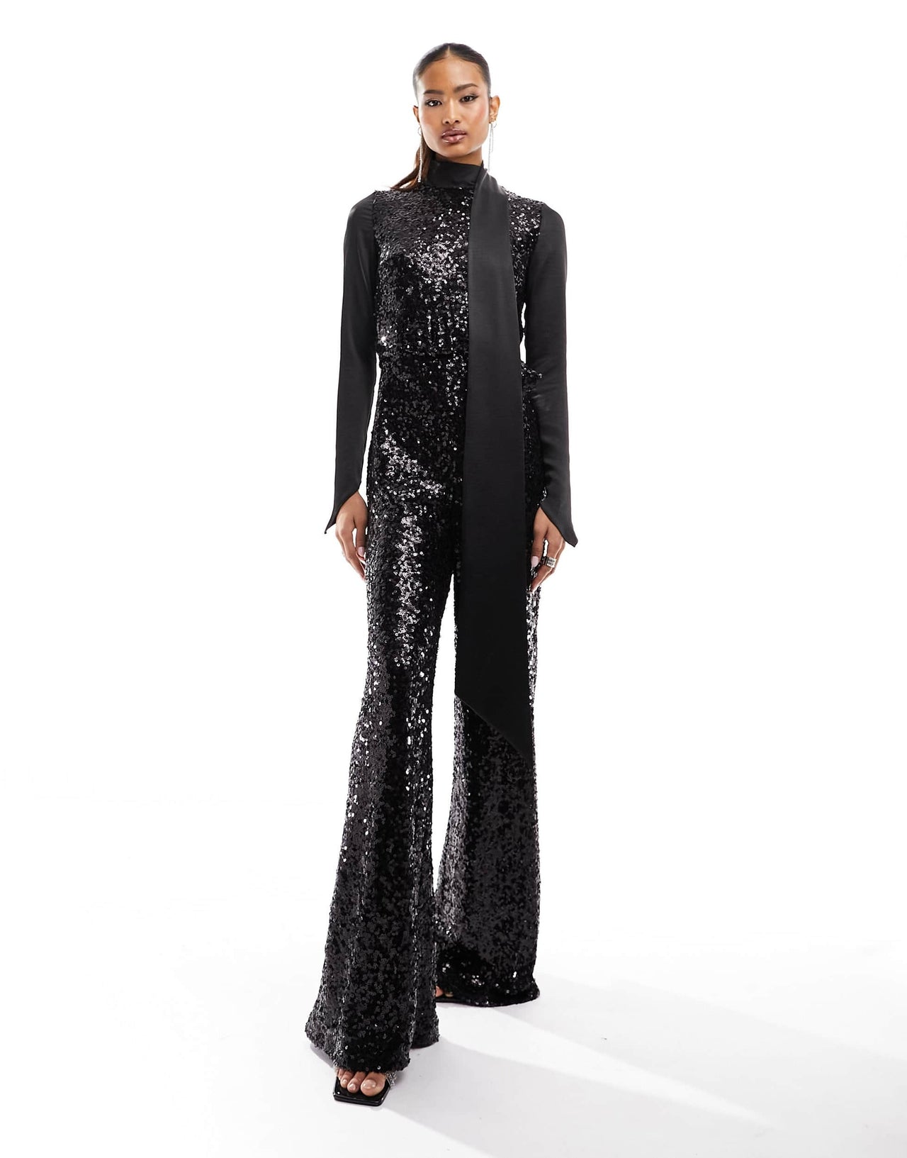 Daska sequin jumpsuit with wide legs in black