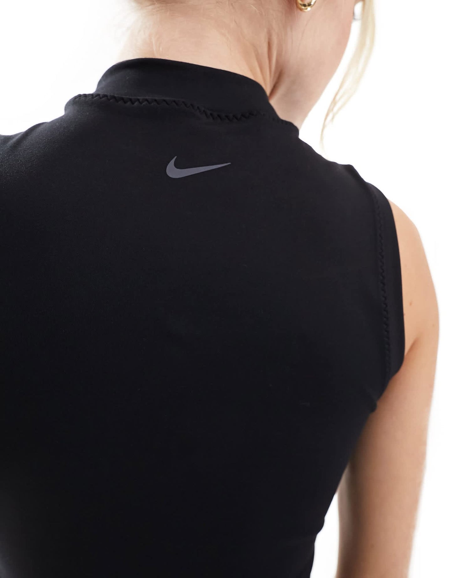 Nike One Dri-Fit tight crop mock neck tank in court black