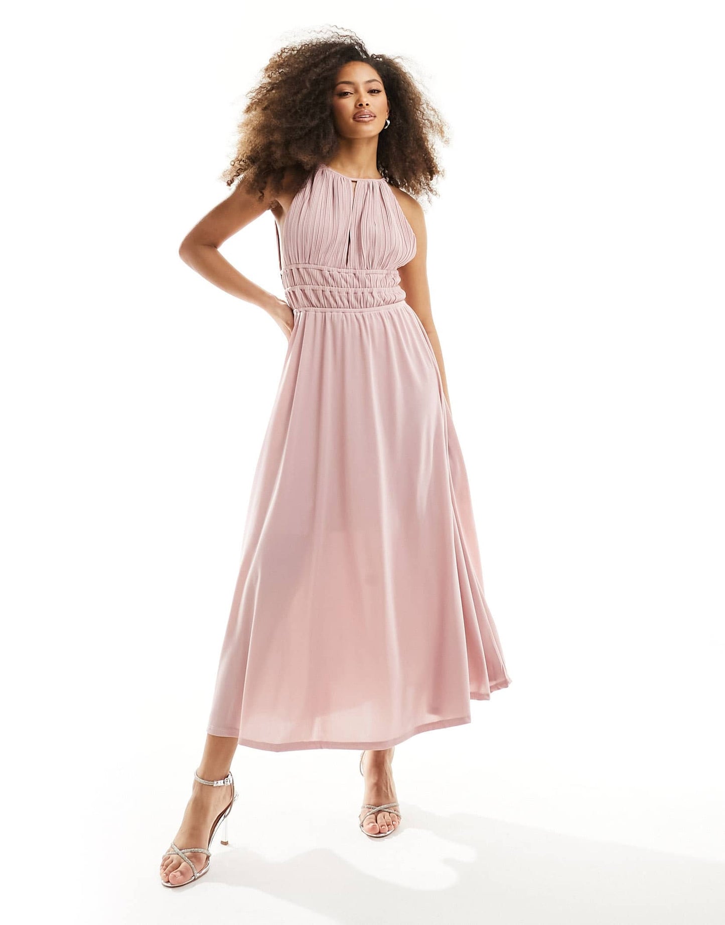 Y.A.S Bridesmaid halterneck plisse maxi dress in pink