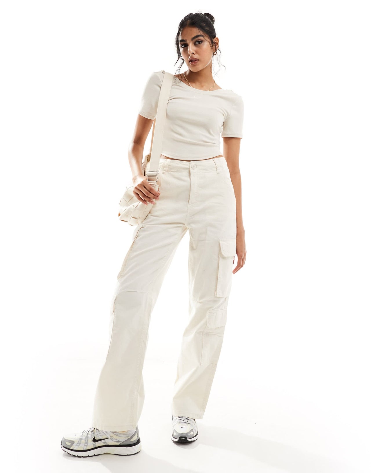 Nike mini-ribbed scoop back t-shirt in orewood beige