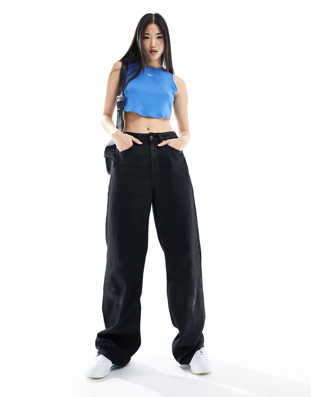 Nike Essentials ribbed cropped tank top in blue