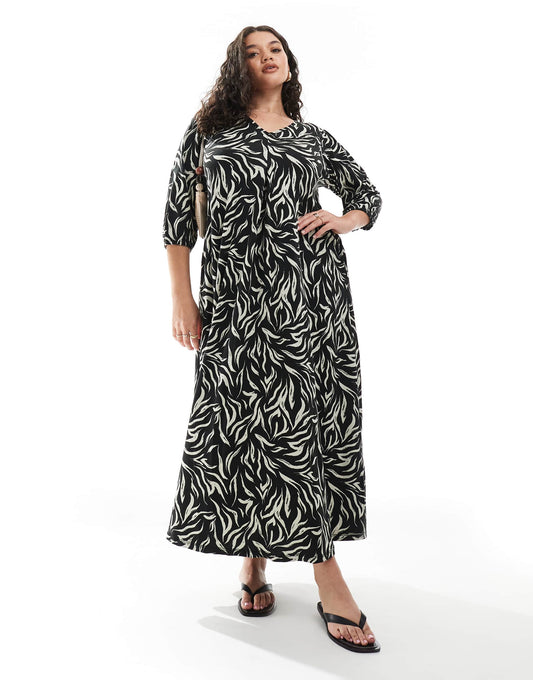 Yours balloon sleeve maxi dress in black