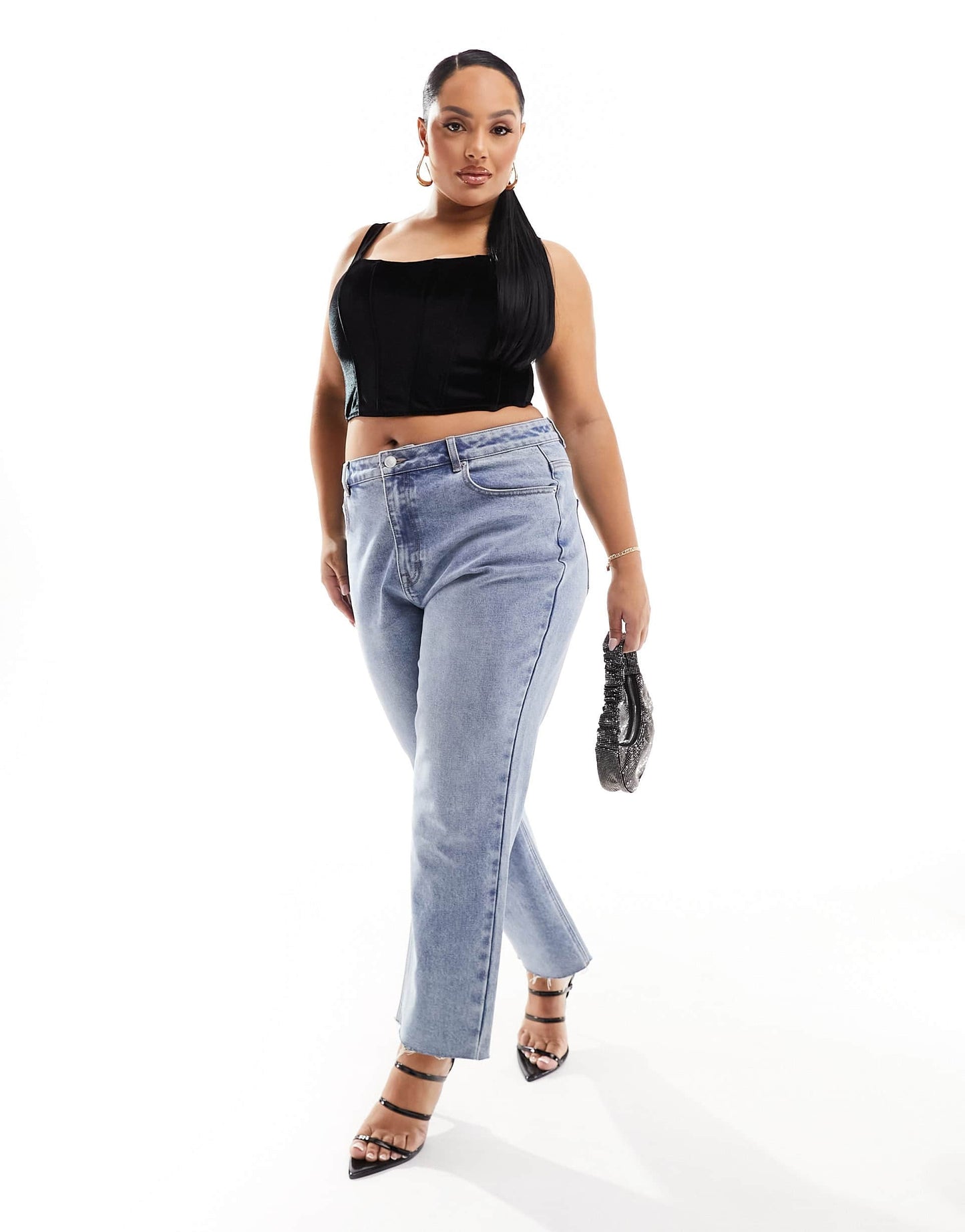 ASOS DESIGN Curve Amber velvet corset top in black