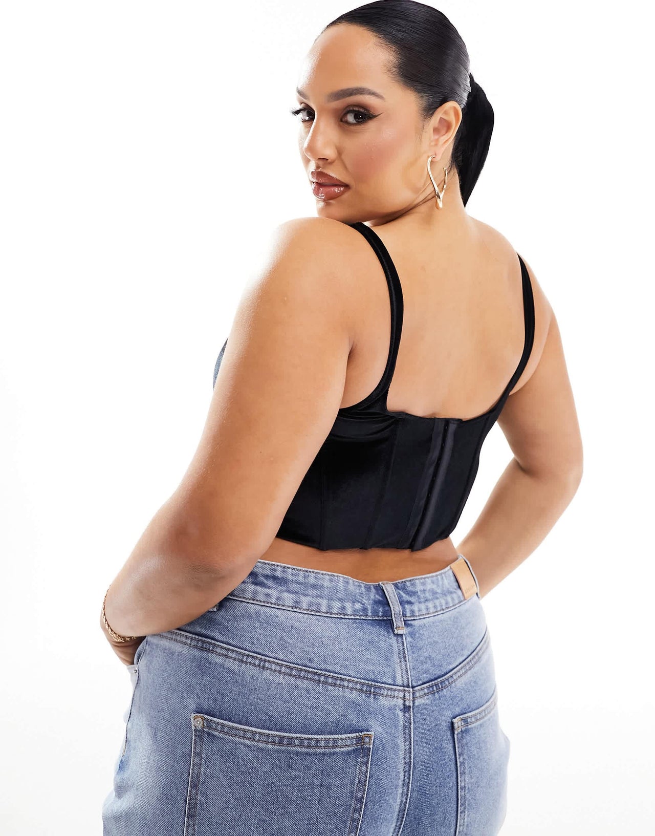 ASOS DESIGN Curve Amber velvet corset top in black
