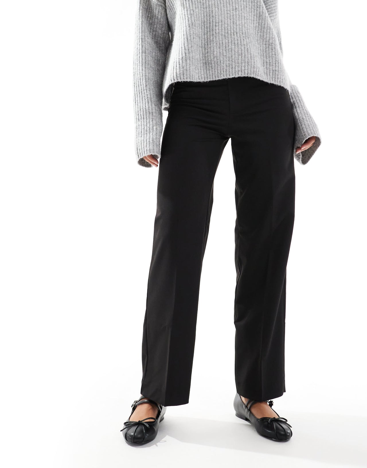 Stradivarius tailored straight slim leg trouser in black