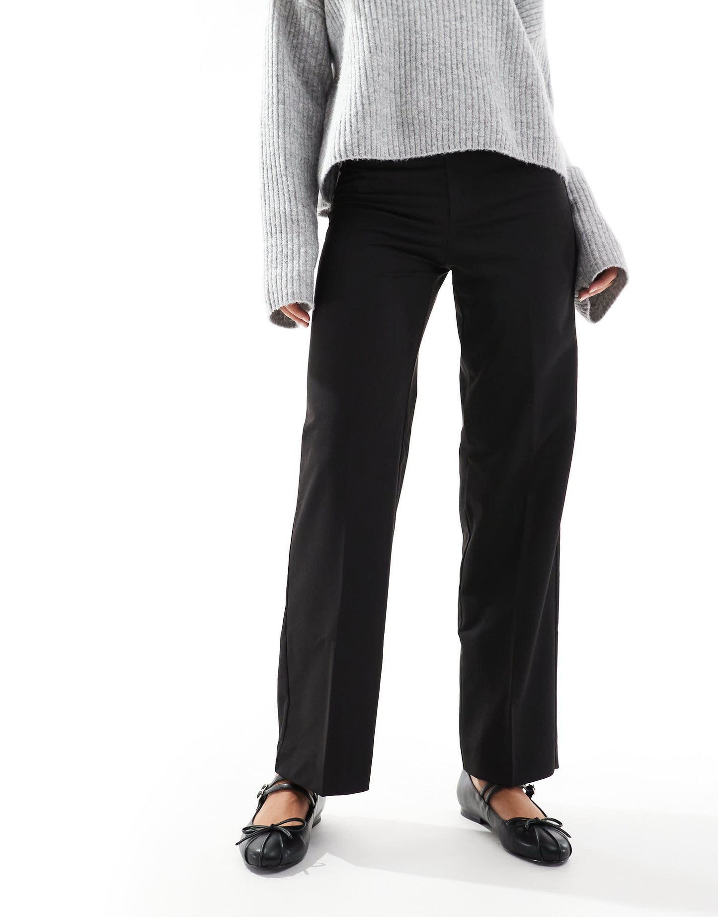 Stradivarius tailored straight slim leg trouser in black