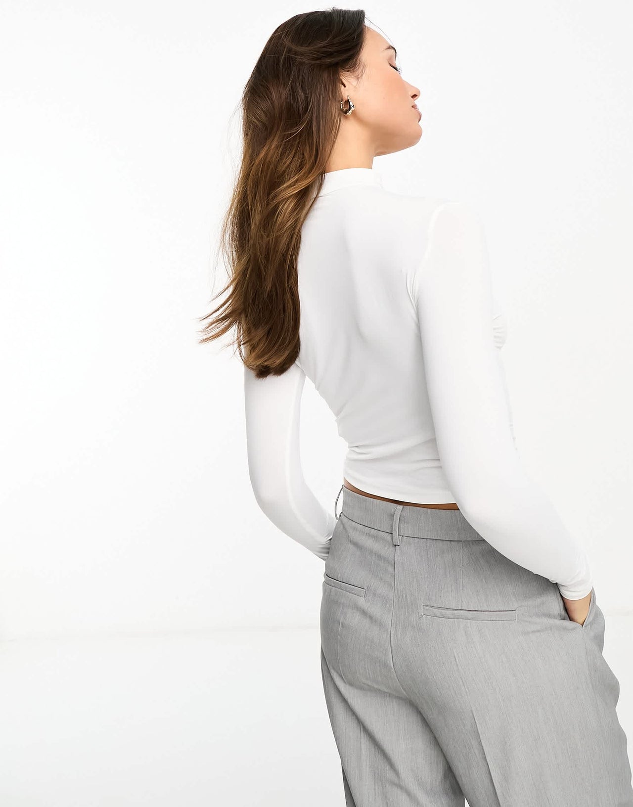 Stradivarius high neck sculpt top in white