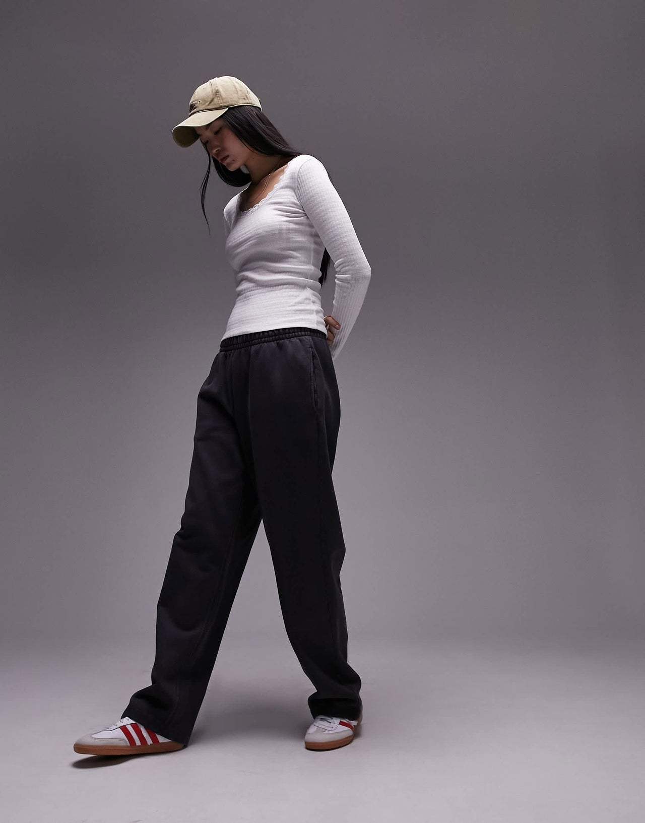 Topshop long sleeve lace pointelle top in white