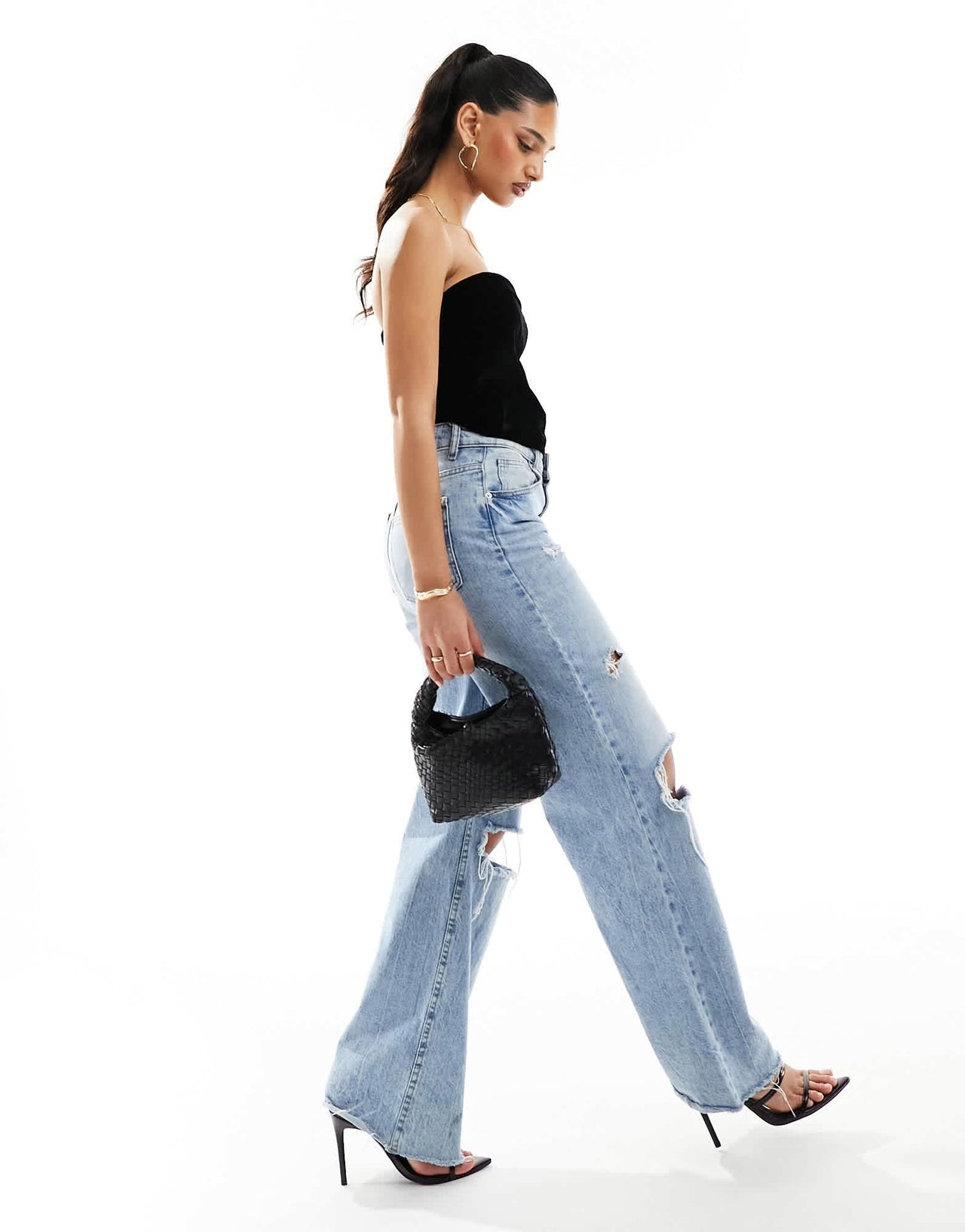 ASOS DESIGN corset bandeau in black velvet