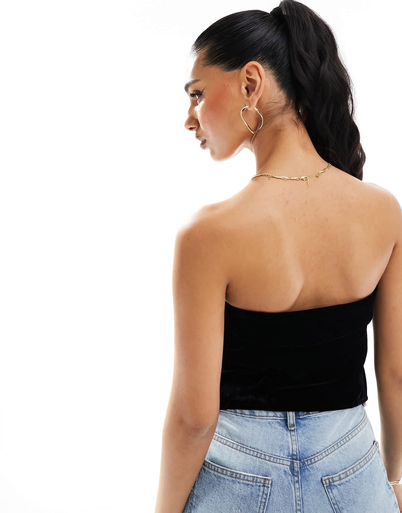 ASOS DESIGN corset bandeau in black velvet