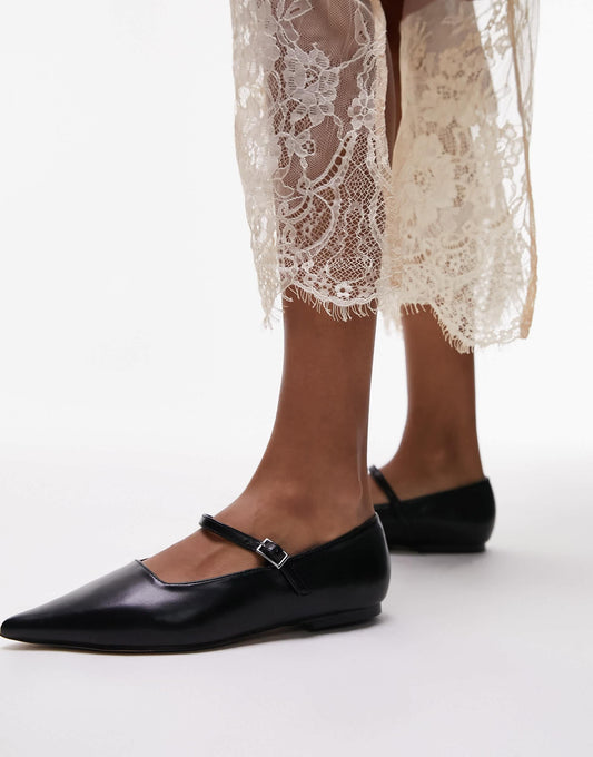 Topshop Ava pointed toe ballet flat shoe in black