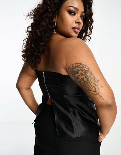 ASOS DESIGN Curve longline corset with diamante trim in black